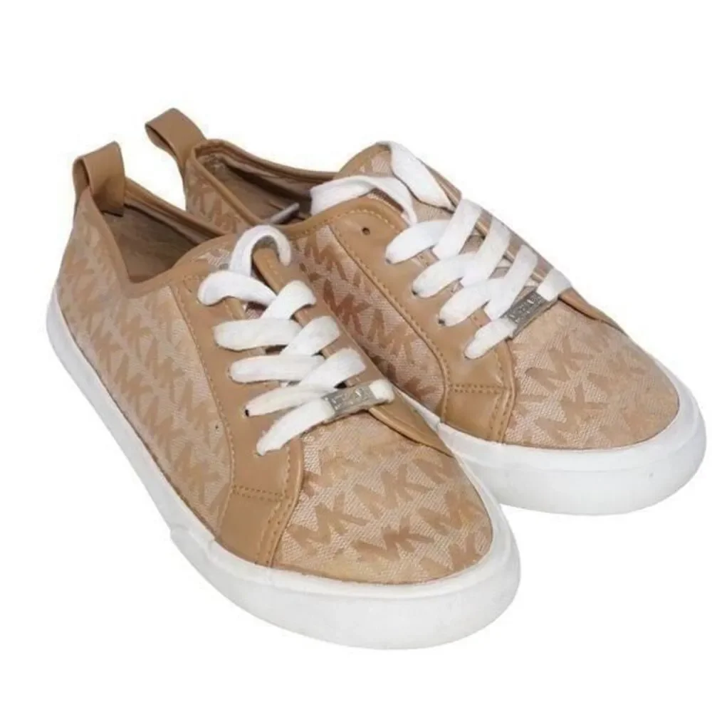 Michael Kors Ashanti Khaki/Tan Monogram Logo Sneakers, Size 4 / 35